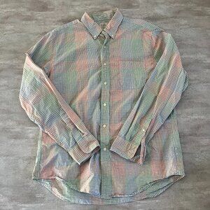 J Crew Mens Large Button Down Long Sleeve Checkered 100% Cotton Pastel